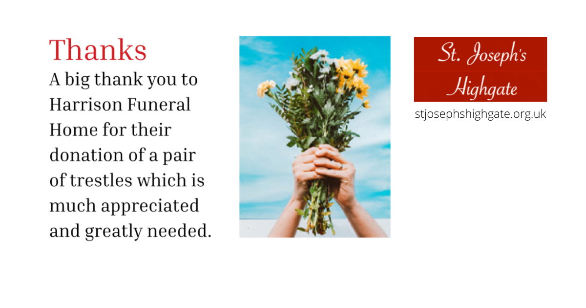 A Lovely Thank You From St. Joseph's Church Highgate - Harrison Funeral ...
